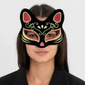 BUĞZ Siyah Süet Kırmızı Sarı Simli Kedi Maskesi