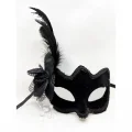  Siyah Süet Yandan Tüylü İncili Parti Maskesi