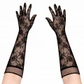 BUĞZ Siyah Uzun Gül Desenli Dantel Kadın Eldiveni