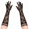 BUĞZ Siyah Uzun Gül Desenli Dantel Kadın Eldiveni