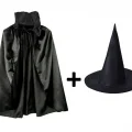BUĞZ Siyah Yakalı Pelerin ve Siyah Cadı Şapkası Seti Çocuk Boy
