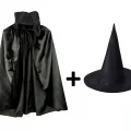 BUĞZ Siyah Yakalı Pelerin ve Siyah Cadı Şapkası Seti Çocuk Boy