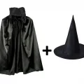 BUĞZ Siyah Yakalı Pelerin Ve Siyah Cadı Şapkası Seti Çocuk Boy
