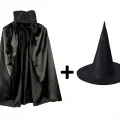 BUĞZ Siyah Yakalı Pelerin ve Siyah Cadı Şapkası Seti Çocuk Boy