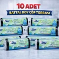 BUĞZ Star Plus Standart Battal Boy Çöp Torbası 75x90 cm 10lu Dayanıklı Büyük Boy Çöp Poşeti 10 Adet