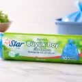 BUĞZ Star Plus Standart Büyük Boy Çöp Torbası 65x80 cm 10 Adet Dayanıklı Sızdırmaz Çöp Poşeti