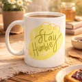 BUĞZ Stay Humble Porselen Kupa MODEL 129 – Minimal Motivasyon Kupası, Şık Tasarım, Günlük Kahve & Çay Kupası