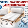 BUĞZ Steril Gaz Kompres 30x80 cm 2li 1 Paket Tel Tel Spanç Steril Gazlı Bez Yara Bakım Kompresi