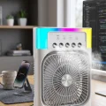 BUĞZ Su Püskürtmeli Mini Klima Fan USB Şarjlı Masaüstü Soğutucu RGB Işıklı