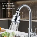 BUĞZ Su Tasarruflu Krom 3 Fonksiyonlu Döner Musluk Ucu Mutfak Evye Banyo Lavabo Çeşme Batarya Aparatı