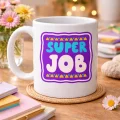 BUĞZ Super Job HARİKA İŞ ÇIKARDIN Yazılı Porselen Kupa MODEL 148 – Motivasyon Kupası – Başarı Tebrik Hediyesi – Ofis & Ev İçin Moral Veren Kahve Kupası