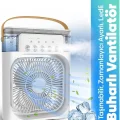 BUĞZ Taşınabilir Işıklı 5 Spreyli Vantilatör Buzlu Buharlı Vantilatör Mini Fan Nemlendirici