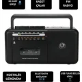 BUĞZ Taşınabilir nostaljik radyo kaset çalar FM radyo USB MP3 çalar Bluetooth hoparlör siyah