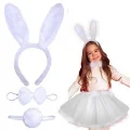 BUĞZ Tavşan Tacı Eteği Papyonu ve Kuyruk Kostüm Seti Beyaz Renk Çocuk Boy