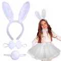 BUĞZ Tavşan Tacı Eteği Papyonu Ve Kuyruk Kostüm Seti Beyaz Renk Çocuk Boy