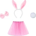 Tavşan Tacı Eteği Papyonu ve Kuyruk Kostüm  Seti Pembe Renk Çocuk Boy