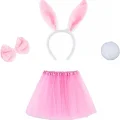 BUĞZ Tavşan Tacı Eteği Papyonu Ve Kuyruk Kostüm  Seti Pembe Renk Çocuk Boy - Lisinya