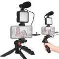 BUĞZ Telefon Tutucu Mini Mikrofonlu Tripod Vlog Çekim Video