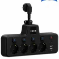 BUĞZ Termal Akım Korumalı 4’lü Duvar Tipi Priz 2x Usb 2x Type-c Çıkışlı Grup Priz Çoğaltıcı Siyah (2500w)