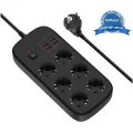 BUĞZ Termal Akım Korumalı 6’lü Priz 4x Usb 2x Type-c Çıkışlı Grup Priz Çoğaltıcı (3500w) Siyah