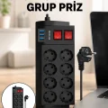BUĞZ Termal Korumalı 8 Prizli 3 USB’li Uzatma Kablosu Yeni Nesil