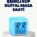 BUĞZ Termometre ve Takvim Özellikli 7 Renk Değiştiren Küp Alarm Saati