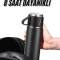  Termos Seti 3lü Bardak Seti Isı Dayanıklı Siyah Paslanmaz Çelik Vakumlu