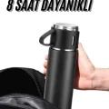  Termos Seti 3lü Bardak Seti Isı Dayanıklı Siyah Paslanmaz Çelik Vakumlu