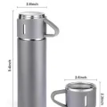 BUĞZ Termos Seti Paslanmaz Çelik 3 Bardaklı Vakumlu Termos Set 500 Ml 12 Saate Kadar Isı Koruma
