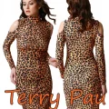 BUĞZ Terry Pau TP101193 Leopar Desenli Omuz Açık Elbise