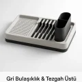 BUĞZ Tezgah Üstü Bulaşıklık Gri Tabak Bardak Kaşık Çatal Kurutmalık Mutfak Standı