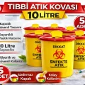 BUĞZ Tıbbi Atık Kovası 10 Litre 5 Adet Kapaklı Tıbbi Atık Kutusu Enfekte Atık Kovası Seti