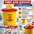 BUĞZ Tıbbi Atık Kovası 1,3 Litre 1 Adet Kapaklı Tıbbi Atık Kutusu Enfekte Atık Kovası