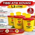 BUĞZ Tıbbi Atık Kovası 1,3 Litre 5 Adet Kapaklı Tıbbi Atık Kutusu Enfekte Atık Kovası Seti