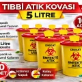 BUĞZ Tıbbi Atık Kovası 5 Litre 10 Adet Kapaklı Tıbbi Atık Kutusu Enfekte Atık Kovası