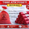 BUĞZ Tıbbi Atık Poşeti Büyük Boy 10lu 5 Rulo Kırmızı Tıbbi Atık Atık Poşeti Seti