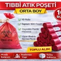 BUĞZ Tıbbi Atık Poşeti Orta Boy 10lu 10 Rulo Kırmızı Tıbbi Atık Atık Poşeti Seti