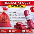 BUĞZ Tıbbi Atık Poşeti Orta Boy 10lu 5 Rulo Kırmızı Tıbbi Atık Atık Poşeti Seti