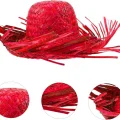 BUĞZ Tropikal Parti Kırmızı Hasır Hawaii Şapkası 13x36 Cm