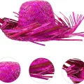 BUĞZ Tropikal Parti Pembe Fuşya Hasır Hawaii Şapkası 13x36 cm