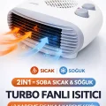 BUĞZ Turbo Fanlı 2000W Elektrikli Isıtıcı – 2 Kademeli Sessiz ve Güvenli Sıcak Hava Üfleme Turbo Soba