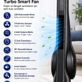 BUĞZ Turbo Smart Akıllı Fan Led Ekranlı Kumandalı 90° Hareketli Serinletici Soğutucu Kule Tipi Vantilatör