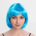 BUĞZ Turkuaz Açık Mavi Renk Düz Kesim Kısa Küt Parti Peruğu