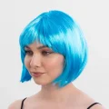  Turkuaz Açık Mavi Renk Düz Kesim Kısa Küt Parti Peruğu