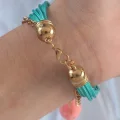 BUĞZ Turkuaz Renk Kar Tanesi Figür Zincir Detay İpli Çoklu Bileklik - Lisinya