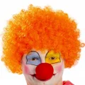 BUĞZ Turuncu Renk Kıvırcık Afro Bonus Peruk Takma Saç ve Kırmızı Burun Seti