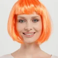  Turuncu Renk Küt Parti Peruğu Kısa Takma Saç