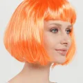  Turuncu Renk Küt Parti Peruğu Kısa Takma Saç