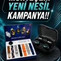 BUĞZ Ucuz Kaliteli Yeni Nesil 7 Kordonlu Akıllı Saat ve Kablosuz Bluetooth Kulaklık ANC Özelliği