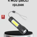 BUĞZ Ultra Dayanıklı 4 Mod Şarjlı Işıldak | Suya ve Darbeye Dayanıklı | 100.000 Saat LED Ömrü